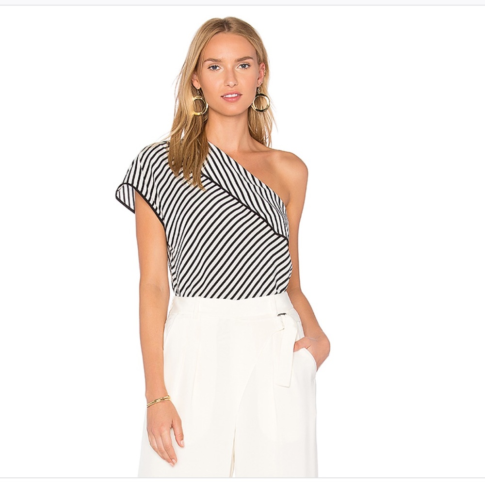 Dvf Alsen Stripe Nwt One Shoulder Silk Blouse